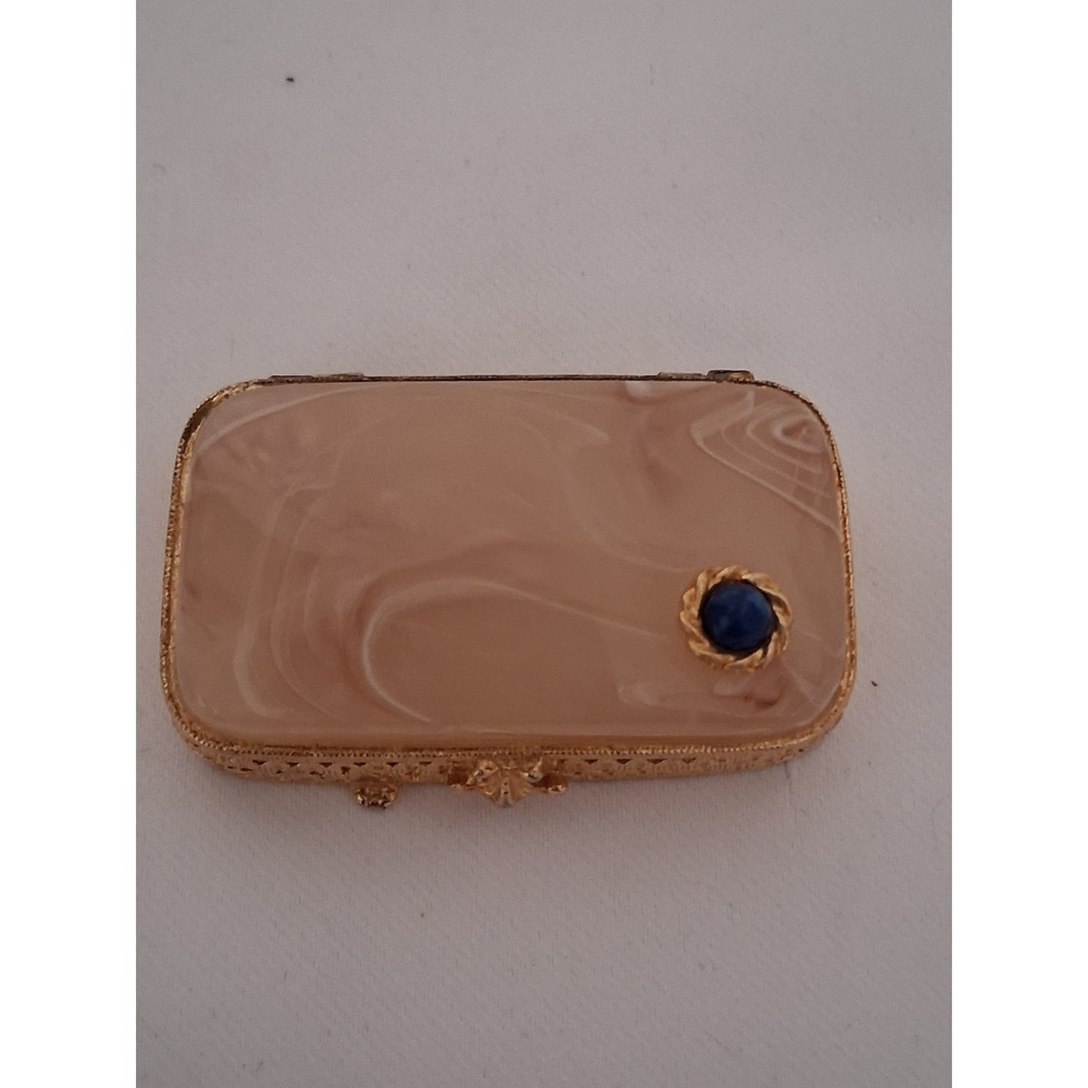 Vintage Estee Lauder Solid Perfume Compact Pill Box Gold Tone Peach Marbled Top